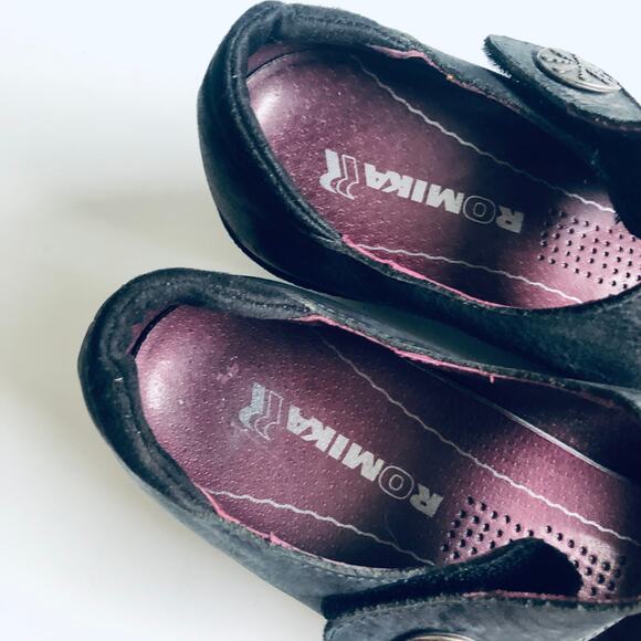 Romika Women's 37 / US 6-6.5 Black Leather Comfort Mary Jane Heel - Picture 4 of 10